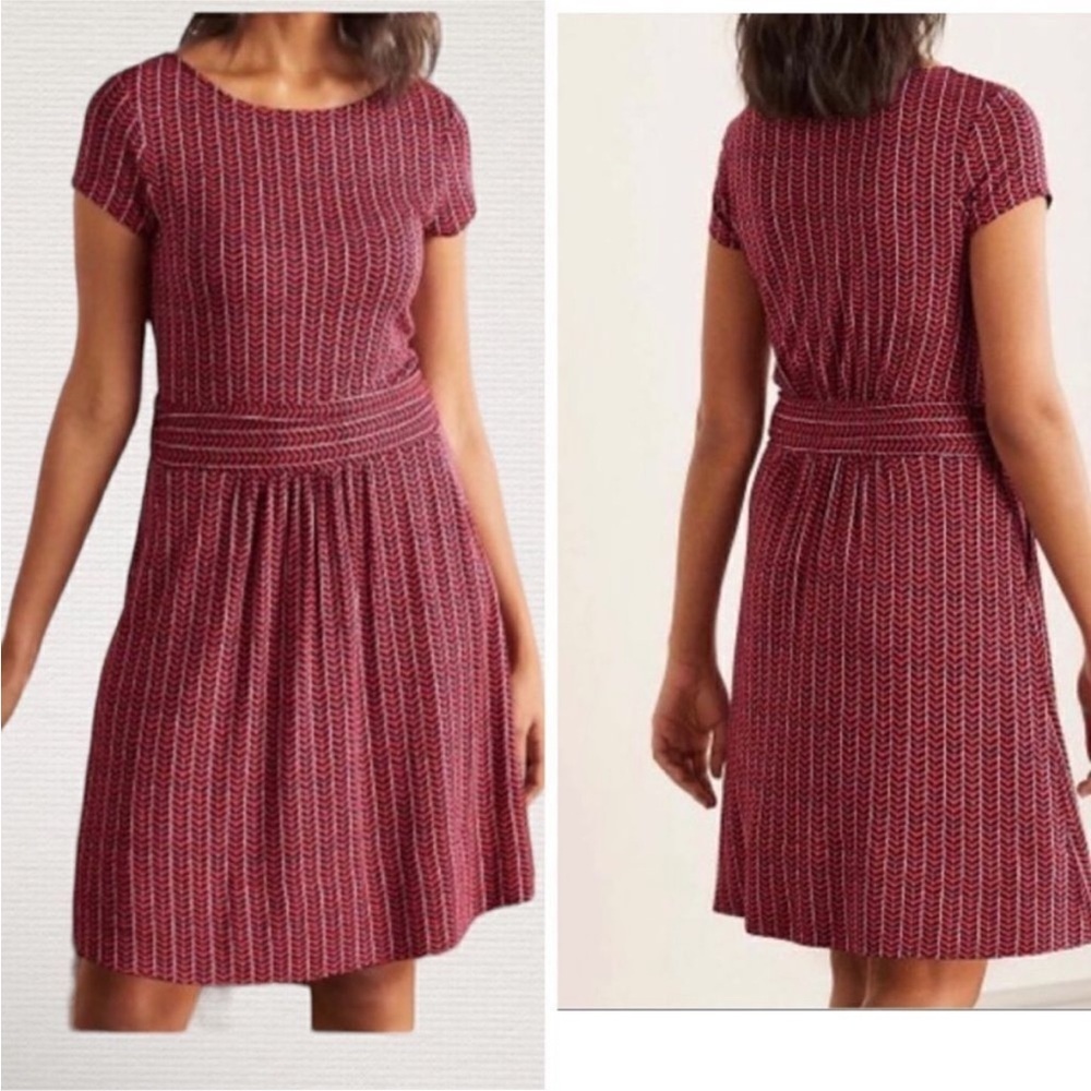 Boden Amelie Jersey Dress Red‎ Chevron Twist Size 12 Long